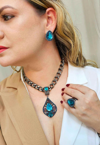 Anel eterno Esplendor de gota com pedras azuis