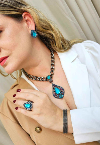 Anel eterno Esplendor de gota com pedras azuis