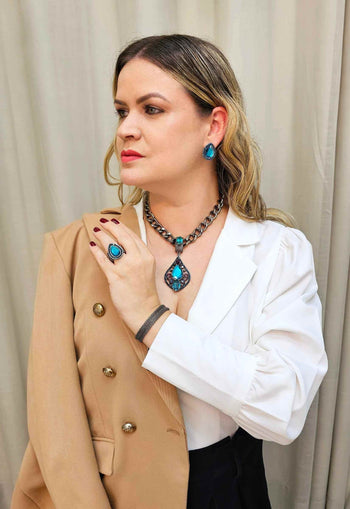 Anel eterno Esplendor de gota com pedras azuis