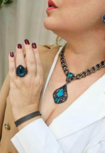 Anel eterno Esplendor de gota com pedras azuis