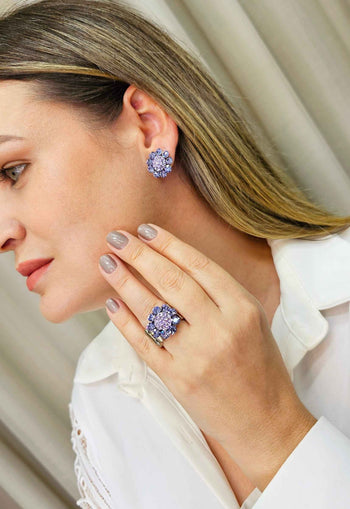 Anel Premium Prata com pedras lavanda