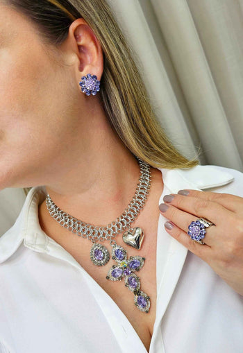 Anel Premium Prata com pedras lavanda