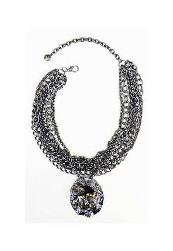 Colar Baronesa onix de pingente com pedras black diamond e hematite