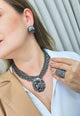 Colar Baronesa onix de pingente com pedras black diamond e hematite