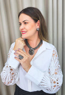 Colar Baronesa onix de pingente com pedras black diamond e hematite