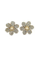 Brinco de flor Bahamas com strass cristal e perola banhado no dourado