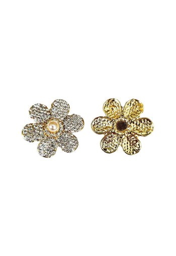 Brinco de flor Bahamas com strass cristal e perola banhado no dourado