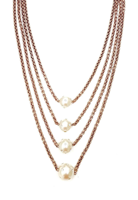 Colar França de correntes vintage com pérolas e strass