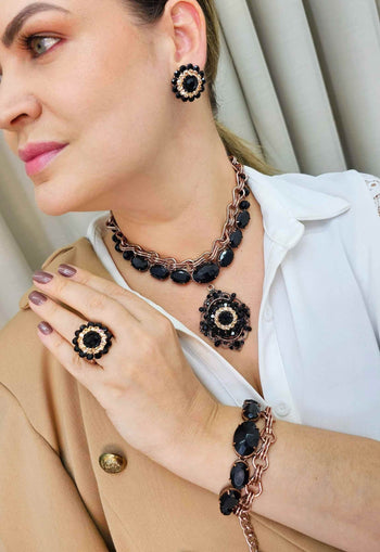 Pulseira Gerusa luxo com pedras pretas