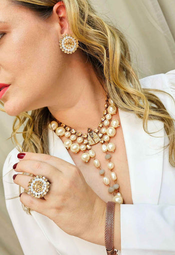 Anel perolas da fé redondo com strass