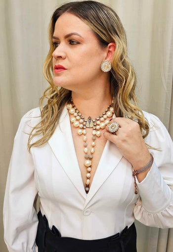 Anel perolas da fé redondo com strass