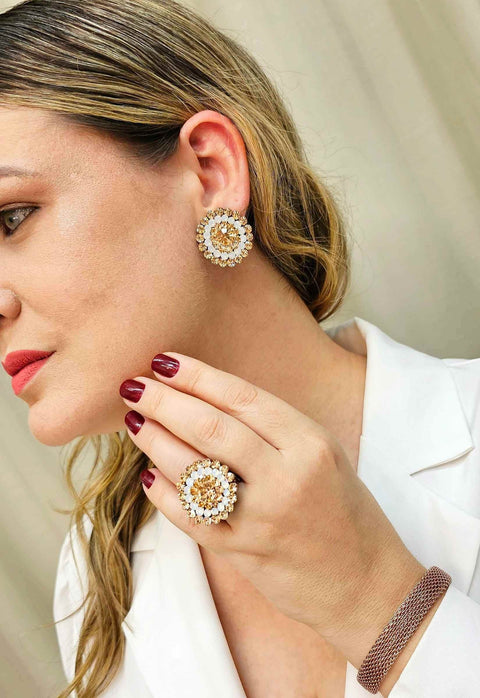 Anel perolas da fé redondo com strass