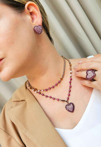 Brinco Melissa classic em formato de coração ametista