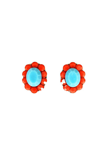Brinco Brisa Tropical com pedras turquesas e coral banhado no dourado