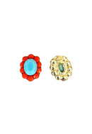 Brinco Brisa Tropical com pedras turquesas e coral banhado no dourado