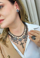 Brinco de gota Constança com pedras hematite banhado no grafite