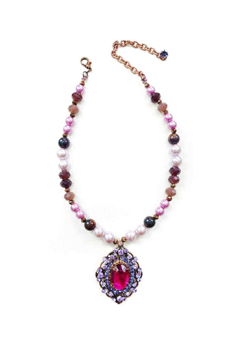 Colar Camarote de bolas lilas e pingente luxo com pink