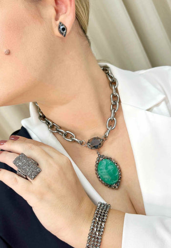 Brinco Luma classic com strass hematite banhado no onix