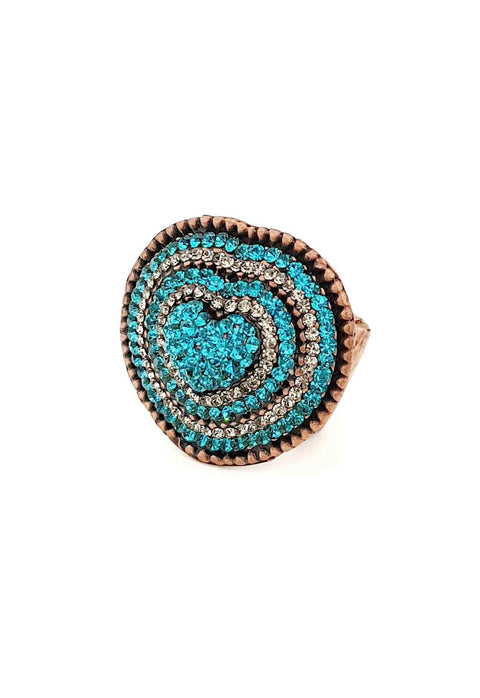 Maxi anel de coração azul banhado no vintage