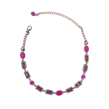 Colar choker Rosana vintage com pedras fucsia e hematite