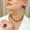 Choker Rosana vintage com pedras fucsia e hematite