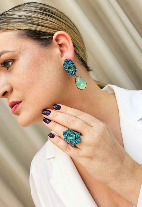 Anel lemos vintage com pedras blue zircon