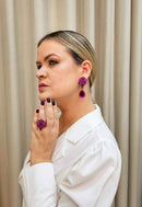 Brinco Briana com pedras fucsia vintage