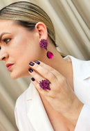 Brinco Briana com pedras fucsia vintage