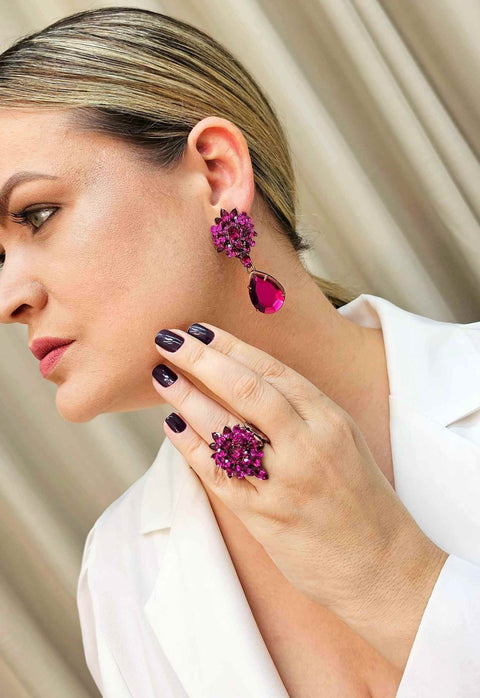Brinco Briana com pedras fucsia vintage