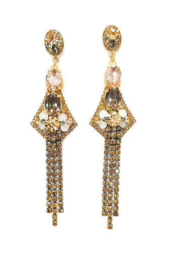 Brinco Esperanza Glam com franjas e pedras peach e black diamond
