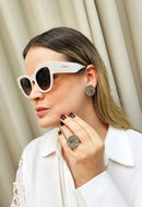 Óculos de Sol Letícia de acetato off white com lentes de proteção uv