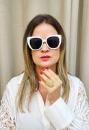 Óculos de Sol Selma de acetato branco com lentes de proteção uv