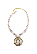 Colar Solene dourado com bolas cinza e strass opal
