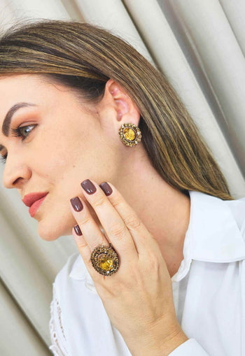 Anel Flor da Alma marrom banhado no vintage