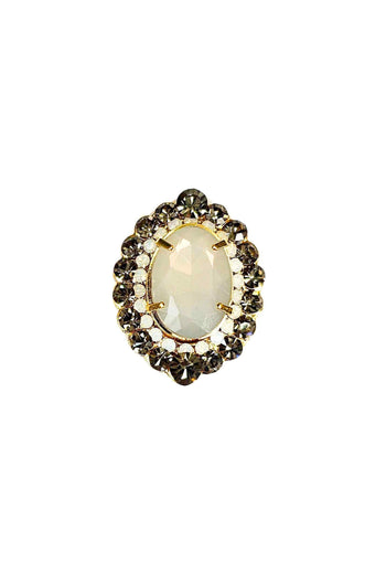 Anel Solene cinza e opal banhado no dourado