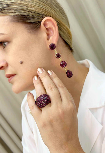 Maxi brinco Thaís com pedras ametistas banhado no dourado