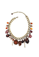Colar Driade glam ouro velho com pingentes e pedras marrom