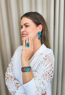 Brinco Elodie vintage com pedras e gota blue zircon