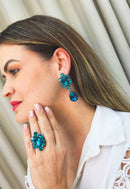Brinco Elodie vintage com pedras e gota blue zircon