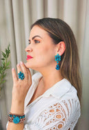 Brinco Elodie vintage com pedras e gota blue zircon