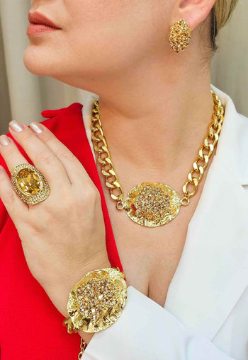 Brinco Supreme gold com strass light colorado topaz