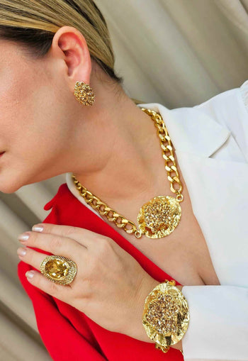 Brinco Supreme gold com strass light colorado topaz