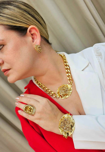 Brinco Supreme gold com strass light colorado topaz