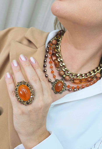 Colar Dolce vita vintage com pedras marrons e elos ouro velho