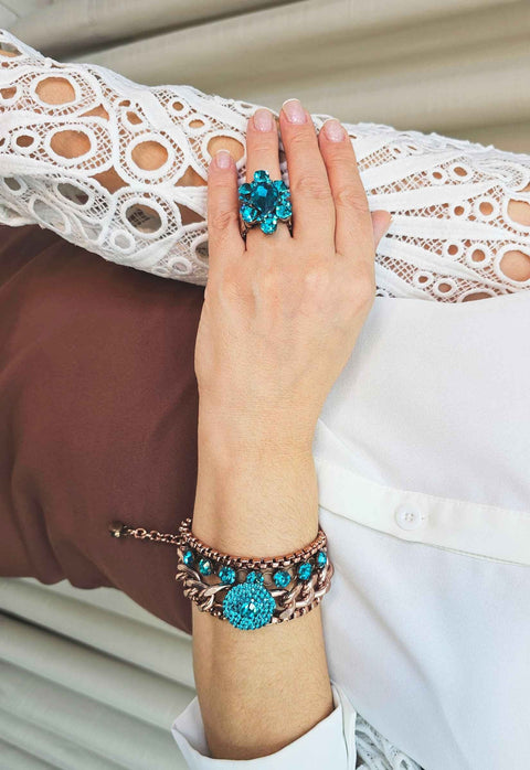 Anel Elodie vintage com pedras e gota blue zircon