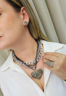 Maxi Colar Valentina silver e onix com com pingente de coração black diamond