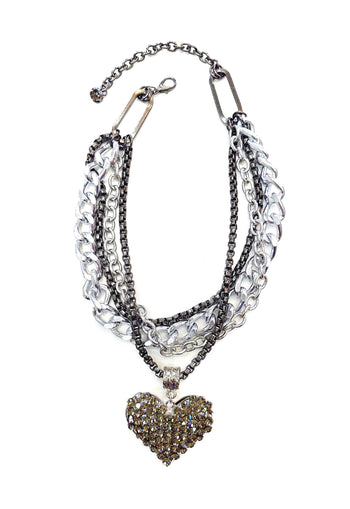 Maxi Colar Valentina silver e onix com com pingente de coração black diamond