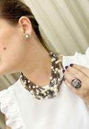 Brinco Vick black diamond com perola banhado no grafite