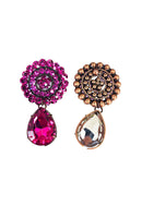Brinco Amara redondo com gota fucsia banhado no vintage