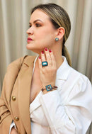 Anel Maitê vintage com strass azul montana